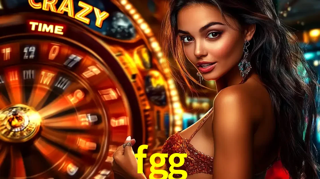 Mulher ao lado da roda de prêmios do jogo de cassino ao vivo Crazy Time, um dos shows de jogos mais emocionantes oferecidos pela plataforma de apostas fgg.