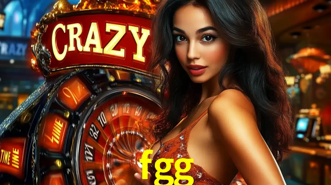 Mulher glamourosa olhando para a câmera com a roda vermelha do Crazy Time ao fundo em um ambiente de cassino, destacando a emoção dos jogos ao vivo no fgg.