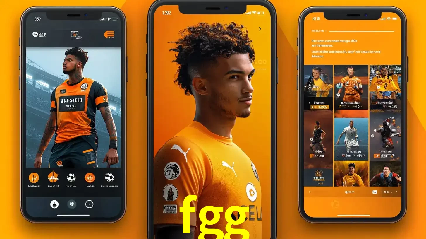 Interface do aplicativo de apostas esportivas fgg em três telas de celular, mostrando o perfil de um jogador de futebol e a lista de jogos disponíveis para apostar.